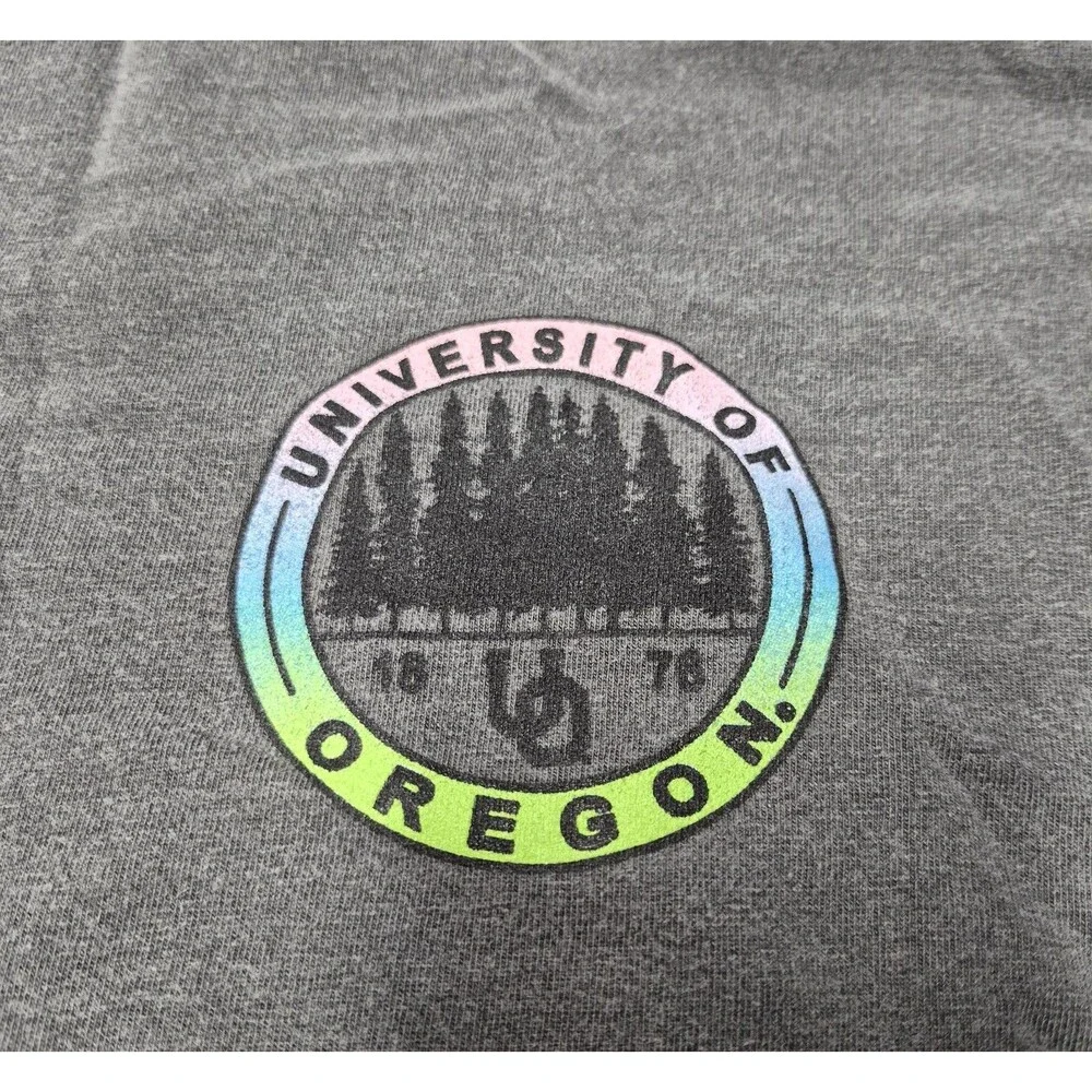 University of Oregon Ducks Long Sleeve T-Shirt Grey Vintage Wash Blue 84 XL EUC